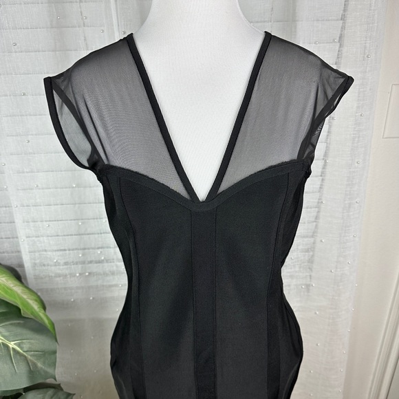 NWT Cache Mesh Sweetheart Neckline Little Black Bodycon Bandage Dress Illusion M - Picture 2 of 8